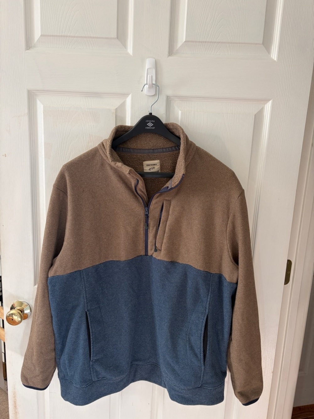 Men's Two-Tone Quarter-Zip Pullover Sweater - Brown & Blue